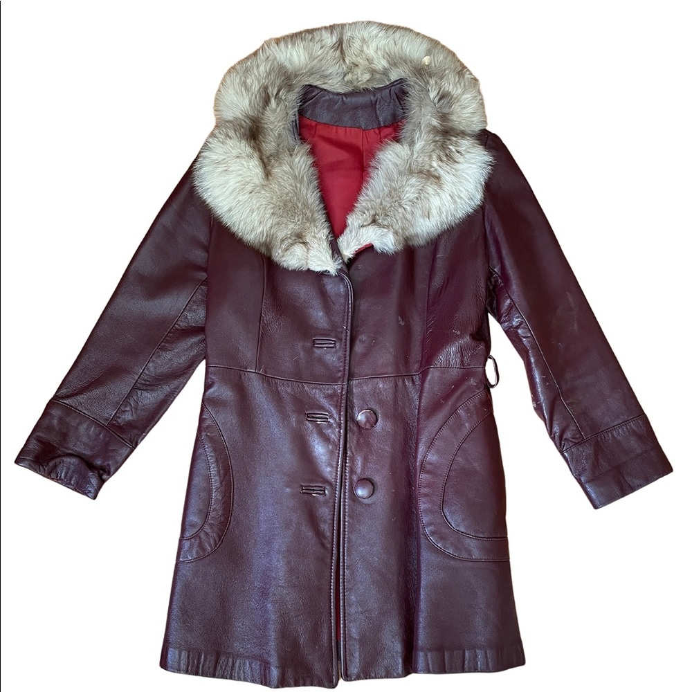 1970s vintage leather jacket w fox trim